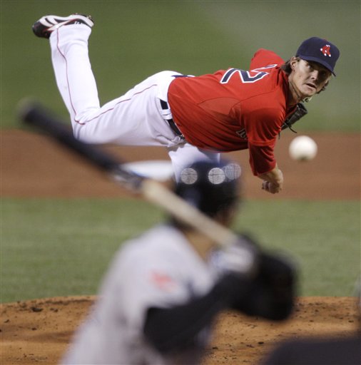 Boston Red Sox starter Clay Buchholz delivers a pitch during the Red Sox' 7-6 loss to the Toronto Blue Jays Friday night at Fenway Park in Boston.