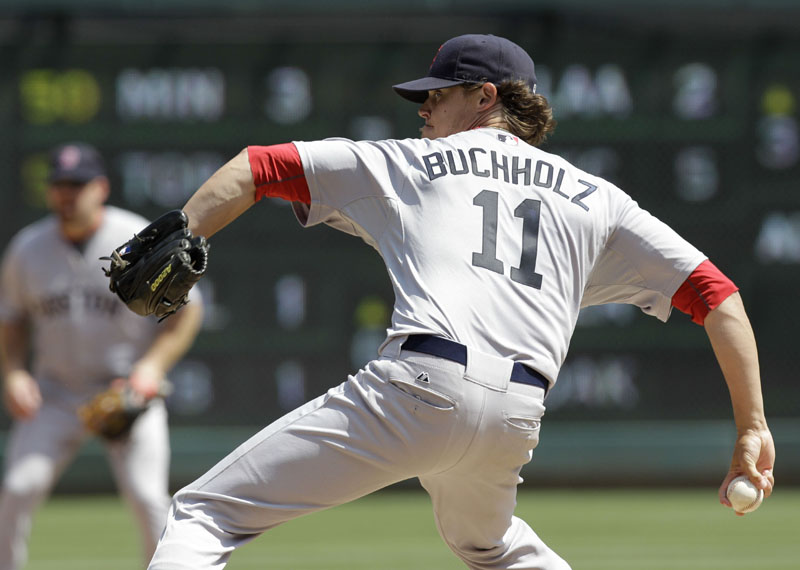 BIG DEAL: When Clay Buchholz, pictured, signed a contract extension it meant prospects like Stolmy Pimentel would have an even tougher time reaching the big leagues when they are ready. The Red Sox now have four of their five starting pitchers signed through 2013.