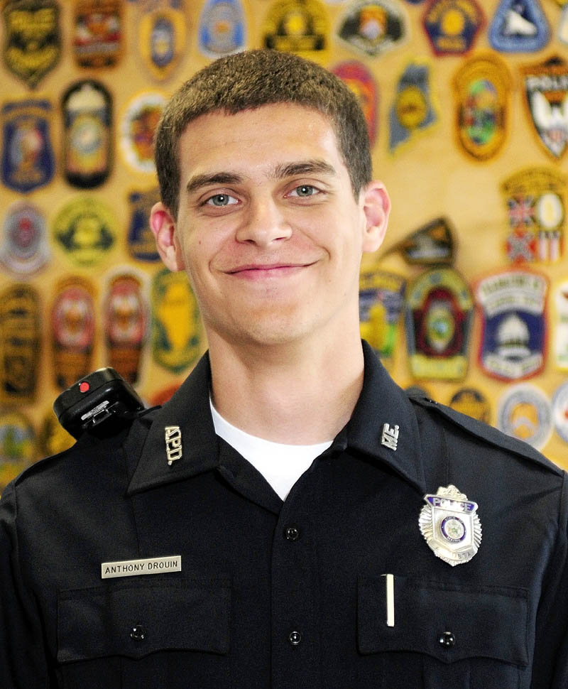 Augusta Police Department's newest officer Anthony Drouin was sworn in during a ceremony on Friday in Augusta.