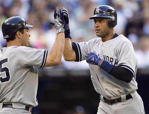 DEREK JETER (RIGHT) baseball;American;AL;athlete;athletes;athletic;athletics;Canada;Canadian;competative;compete;competing;competition;competitions;event;game;League;Major;MLB;pro;professional;sport;sporting;sports;2011;Blue Jays;Blue;Jays;Rogers;Toronto