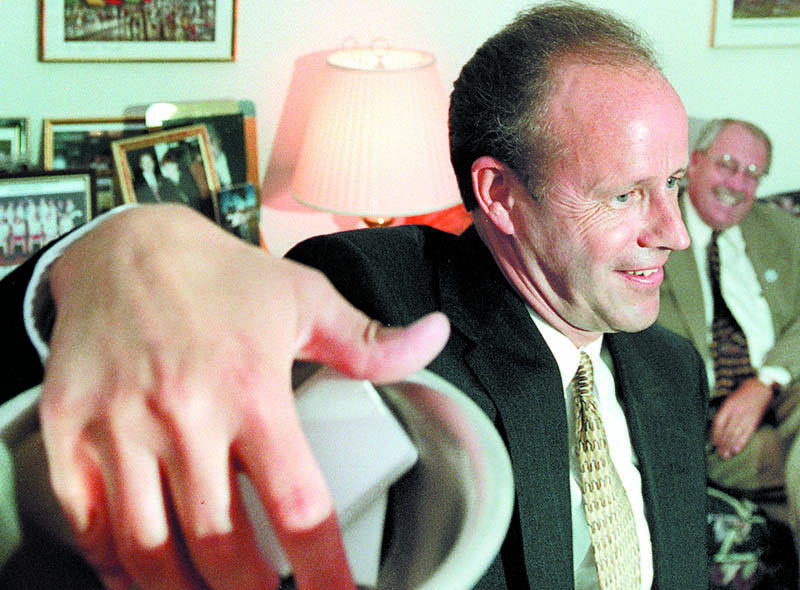 Then Maine Secretary of State Dan Gwadosky reaches into a bowl to pick the order of referendum questions in 1999. election dan gwadosky secretary of state gary crocker abortion augusta