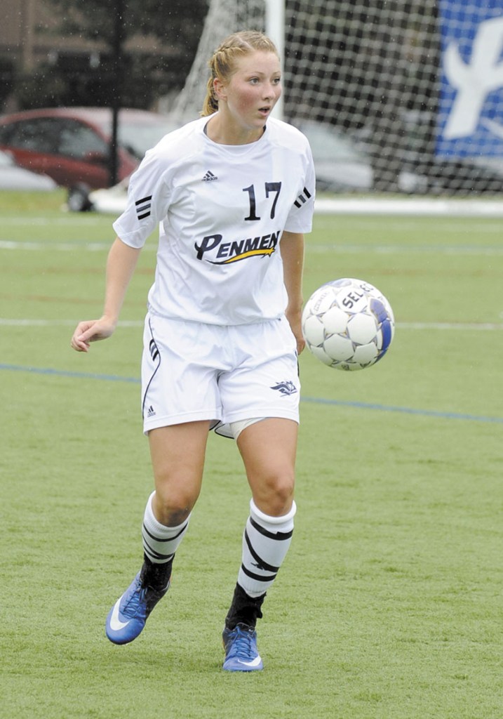 MAKE THE PLAY: Cony High School graduate Olivia Boivin is starting at center back for the Southern New Hampshire University women’s soccer team.