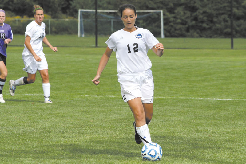 COMING BACK STRONG: University of New England senior forward Katie Caron, of Winslow, leads the Nor’easters with six goals and seven assists after tearing her ACL as a sophomore.