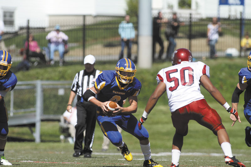 MAIN MAN FOR MARINERS: Maine Maritime Academy senior quarterback Matt Rende has rushed for more than 100 yards in a game three times this season and 10 times during his career.