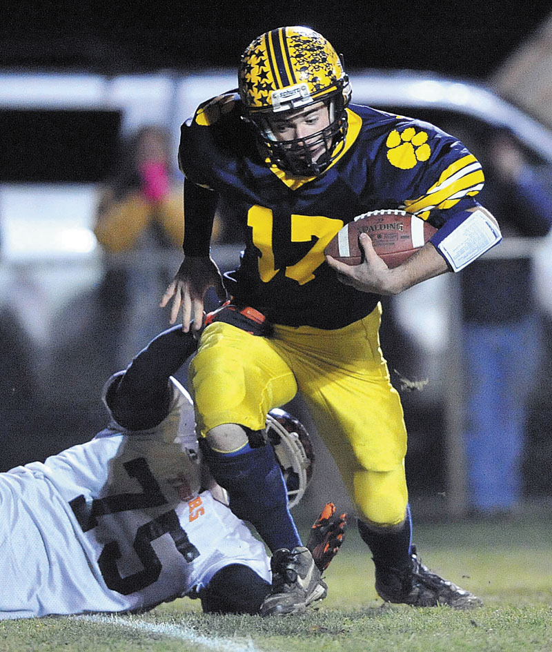 Making an impression: Mt. Blue High School quarterback Jordan Whitney has thrown for 24 touchdown pass this season. He now holds the school’s career mark for TD passes with 32.