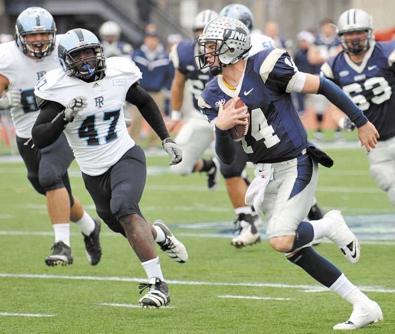 FORMIDABLE FOE: New Hampshire quarterback Kevin Decker, right, leads the Colonial Athletic Association in passing, throwing for 286 yards per game.