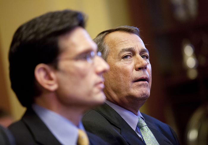 Speaker of the House Rep. John Boehner, R-Ohio, right, and House Majority Leader Rep. Eric Cantor, R-Va., hold a meeting with the conference committee on the payroll tax cut today in Washington.