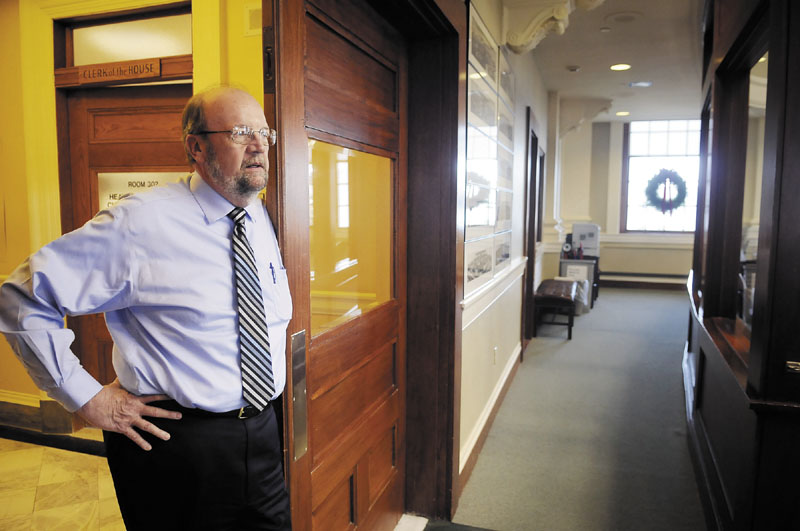 QUIET, AT LEAST FOR THE DAY: Speaker of the House Robert Nutting, R-Oakland, surveys the empty chamber Tuesday, a day before the start of the 125th Maine Legislature’s second regular session. The House and Senate bells will ring at 10 a.m. today to call lawmakers back into session, and a Thursday session is also scheduled this week.