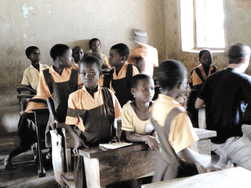 Tiarra LaPierre stopped in Ghana, West Africa, where she and other students were asked to teach this class of children in a small village.