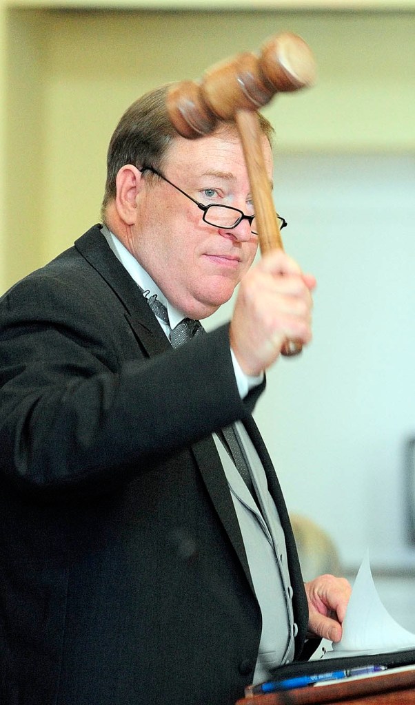 Maine Senate President Kevin Raye hammers the gavel Wednesday morning at the State House in Augusta. It was the first day of the 125th Legislature’s second legislative session.