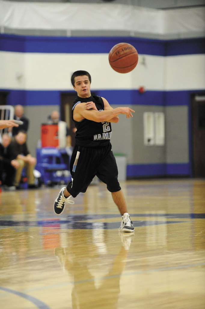 FITTING IN: Maine Central Institute graduate Ben Badeen is only 5 feet tall, but he has been on the men’s basketball team at Holy Family in Conshohocken, Pa. for four seasons.