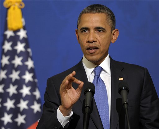 President Barack Obama speaks during a news conference with South Korean President Lee Myung-bak at the Blue House, the official presidential house, in Seoul, South Korea on Sunday, March 25, 2012. (AP Photo/Susan Walsh)
