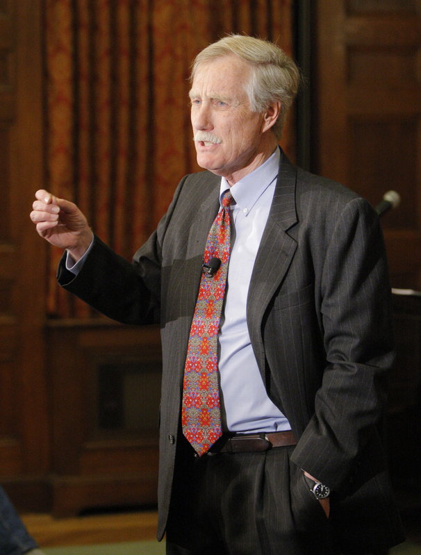 After a lecture at Bowdoin College Monday night on the Cuban Missile Crisis, Angus King announces that he is running for the U.S. Senate seat being vacated by Olympia Snowe.