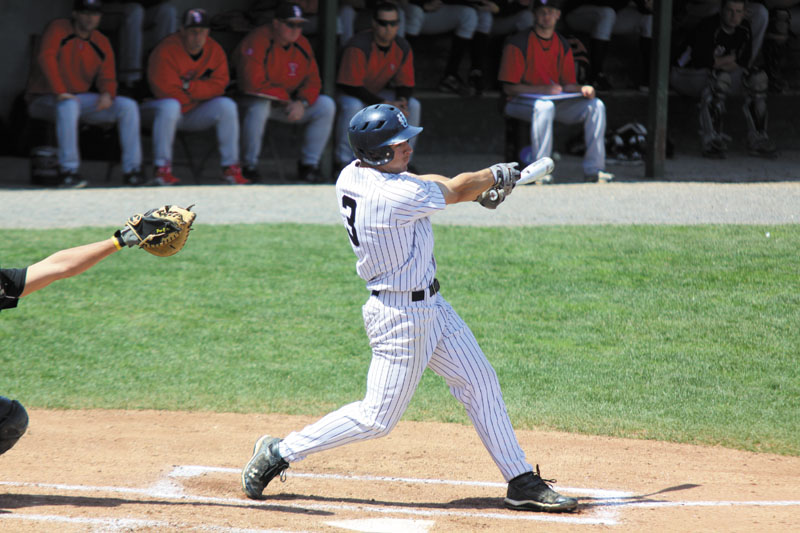 SETTLING IN: Winthrop native Dave Ricker hits near the top of the order for the University of Southern Maine baseball team. Ricker has added 30 pounds since arriving at USM, and coach Ed Flaherty says he is “probably the strongest kid on our team.”