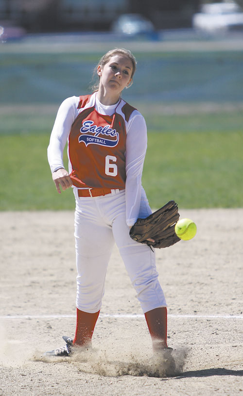 HERE’S THE PITCH: Messalonskee pitcher Kassi Michaud allowed two runs on seven hits while striking out four and walking two against Brewer on Wednesday in Oakland.