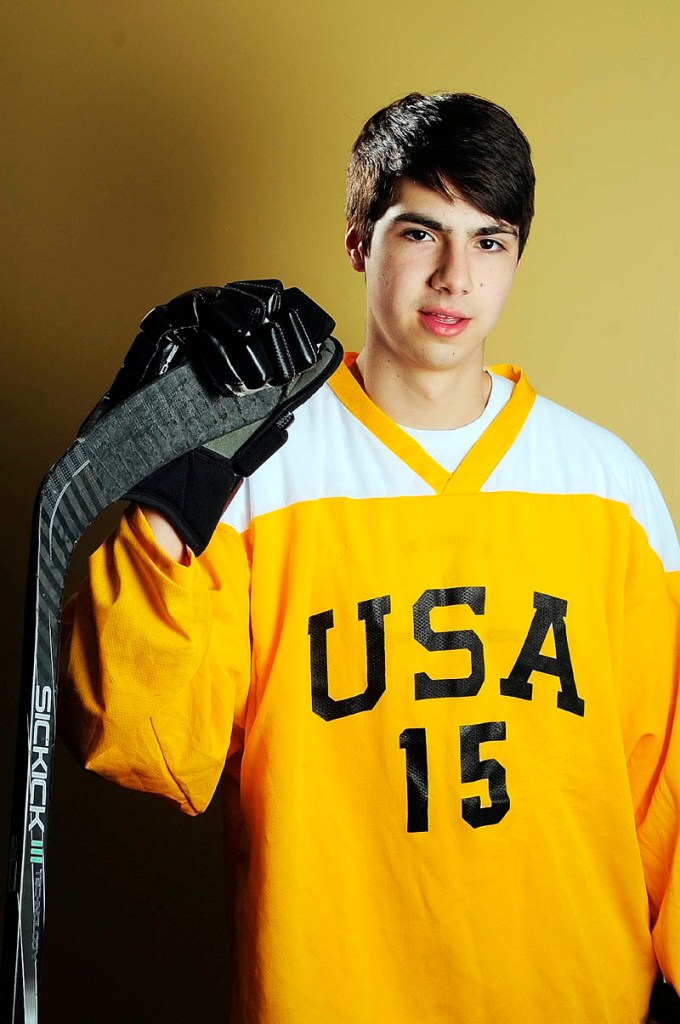 HOPING TO TAKE THE NEXT STEP: Mark Dufour of Winthrop, a junior at Kents HIll, is being recruited by a number of Division I schools to play hockey.