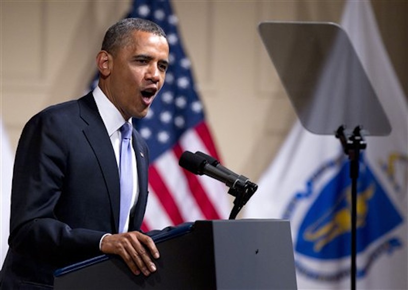 President Barack Obama speaks at a campaign event at Symphony Hall, Monday, June 25, 2012, in Boston. (AP Photo/Carolyn Kaster)