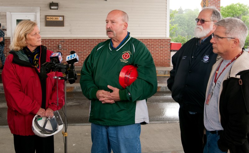 Congresswoman Chellie Pingree met with Portsmouth Naval Shipyard unions leader Mike Melhorn, Jack Bemis and Paul O'Connor. Contributed photo
