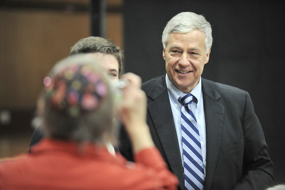 Staff Photo by John Ewing/Staff Photographer... Sunday, October 31, 2010....A Get Out the Vote Rally for democratic candidates featured former President Bill Clinton at the Lewiston Armory. Maine Representative Mike Michaud poses for a photo before the event. Election 2010 Governor