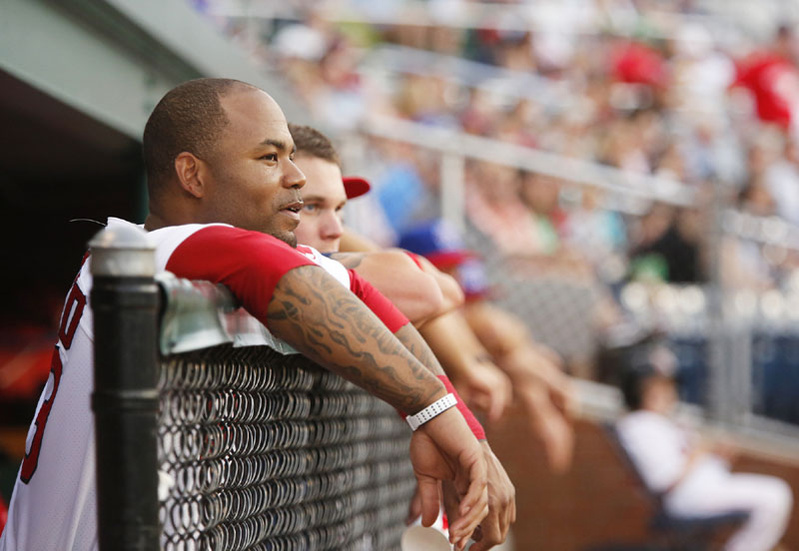 Staff photo by Derek Davis: Portland Sea Dogs vs Trenton Thunder. Carl Crawford during a rehab start with the Sea Dogs. Photographed on Tuesday July 3, 2012.
