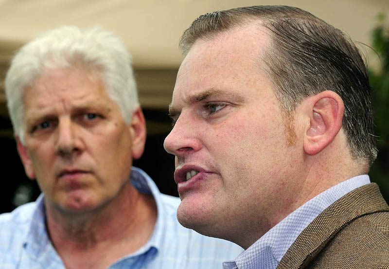 The Rev. Bob Emrich, pastor of Emmanuel Baptist Church in Plymouth and leader with the Protect Marriage Maine campaign that opposes same-sex marriage, left, said "The Republican party has recognized that marriage is between a man and a woman since 1856. These are liberal Republicans. I don't know why these people even call themselves Republicans."