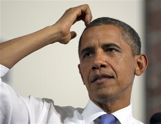 President Barack Obama pauses as he speaks during a campaign event at Truckee Meadows Community College, Tuesday, Aug. 21, 2012, in Reno, Nev. (AP Photo/Carolyn Kaster)