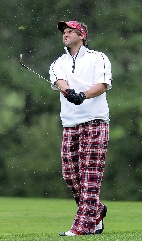 DOWN TO TWO: Curtis Jordan drives during a matchup against Joe Alvarez during the Match Play Invitational on Thursday at Natanis Golf Course in Vassalboro.