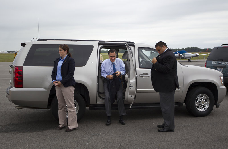 Republican presidential candidate Mitt Romney, arrives at the airport in Martha’s Vineyard for a fundraising event last Saturday. With the national GOP convention set for next week, distractions abound.