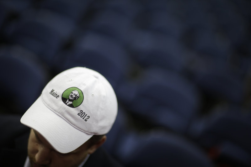 Delegate Kevin Pierce of Camden, Maine, wears a Ron Paul cap at the Republican National Convention in Tampa, Fla., on Monday.