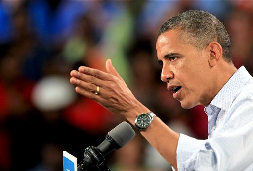 President Barack Obama speaks during a campaign stop at Florida Institute of Technology's Charles and Ruth Clemente Center in Melbourne, Fla., Sunday, Sept. 9, 2012. (AP Photo/The Daytona Beach News-Journal, David Massey) OBAMA