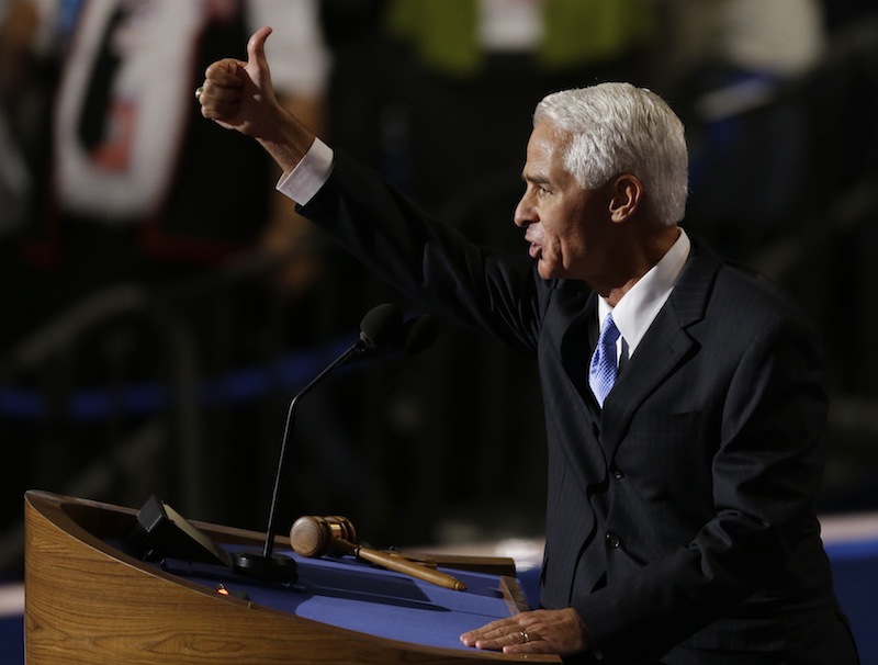 Former Florida Republican Gov. Charlie Crist speaks to delegates at the Democratic National Convention in Charlotte, N.C., on Thursday, Sept. 6, 2012. (AP Photo/Lynne Sladky)