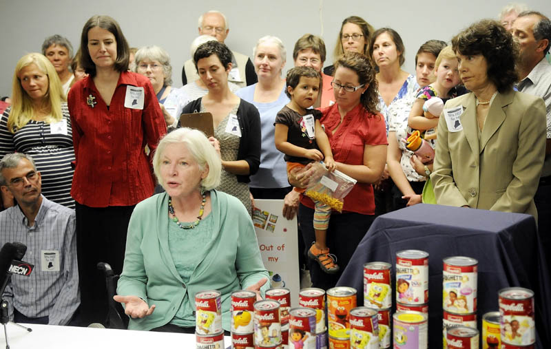 BPA: Retired state toxicologist Deborah Rice Ph.D. discusses the need to eliminate the chemical BPA during a press conference Thursday in Augusta. Scientists, environmentalists and parents testified during a Maine Bureau of Environmental Protection hearing to limit the use of the drug.