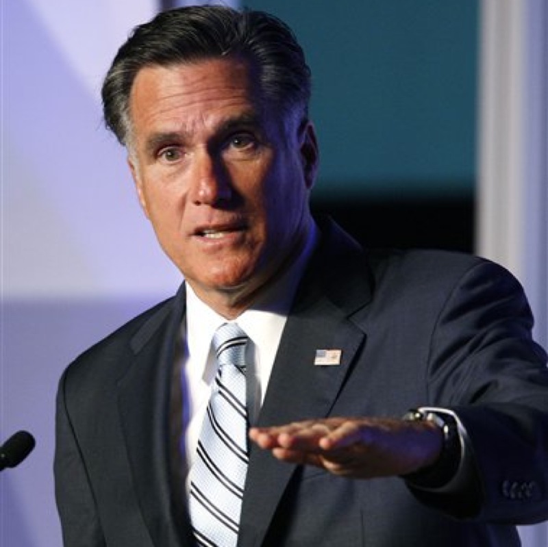 Republican presidential candidate and former Massachusetts Gov. Mitt Romney addresses the U.S. Hispanic Chamber of Commerce in Los Angeles, Monday, Sept. 17, 2012. (AP Photo/David McNew)