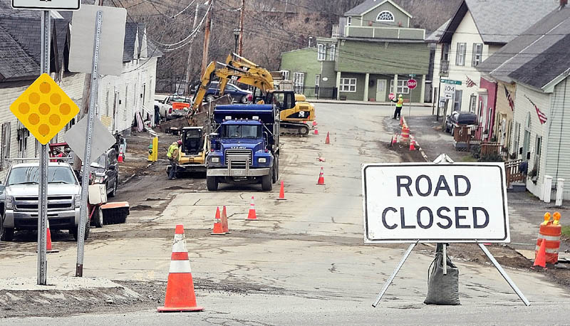 Staff photo by Joe Phelan Staff photo by Joe Phelan now what? This March photo shows construction work on Bond Street earlier this year. S.E. MacMillan, the general contractor on the Greater Augusta Utility District sewer and stormwater project in the area, was doing construction work on Bond Street Monday through Wednesday.