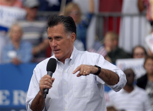 Republican presidential candidate, former Massachusetts Gov. Mitt Romney speaks at Pueblo Weisbrod Aircraft Museum in Pueblo, Colo., Monday, Sept. 24, 2012. (AP Photo/Bryan Oller) Pueblo Weisbrod Aircraft Museum;election;president;Bryan Oller;Romney;Colorado;Pueblo;campaign