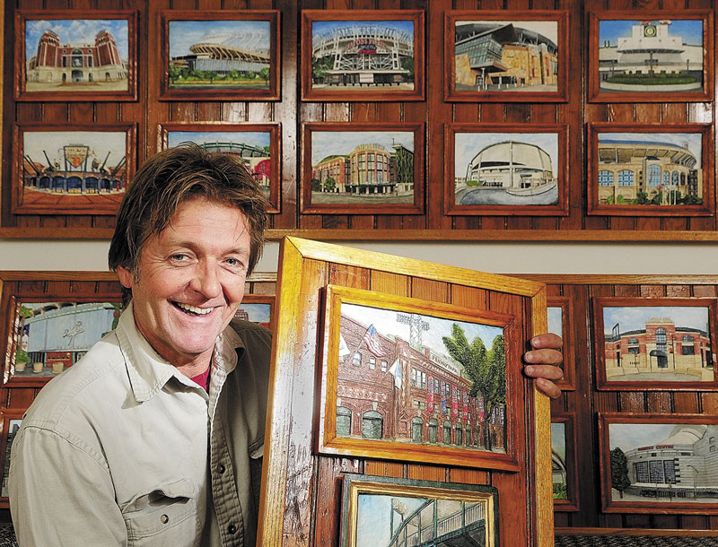 HALL OF WOOD: All of the 36 ballparks that John Kennedy carved all started out as a 9-by-12-inch piece of Eastern White Pine. The frames are carved from the same block of wood.