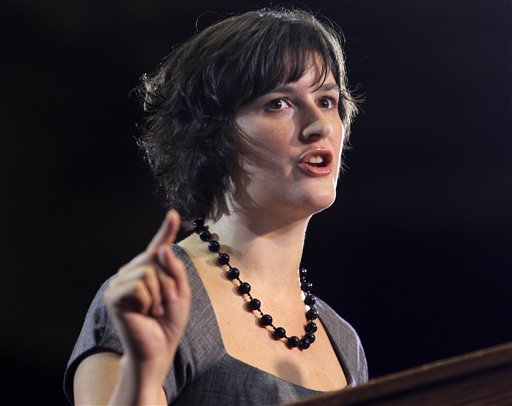 FILE - This Aug. 8,2012 file photo shows Georgetown University law student student Sandra Fluke introducing President Barack Obama at a campaign event in Denver. Dozens of celebrities, elected officials, and others are blitzing through battleground states in the White House race�s final days. Their goal: give the presidential campaigns a daily presence in key states even when the men at the top of the ticket (and their running mates) pitch for votes elsewhere. (AP Photo/Pablo Martinez Monsivais, File)