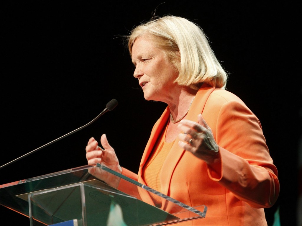 Derek Davis/Staff Photographer: Maine Democratic convention at the Augusta Civic Center. Congresswoman Chellie Pingree speaks during the convention. Photographed on Friday, June 1, 2012.