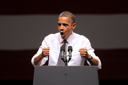 In this Oct. 8, 2012, photo, President Barack Obama speaks during a campaign event in San Francisco. The last campaign got the glory. This one is the grind. For all the many ways that Obama's bid for a second term is different than his first, the one that stands out now is the feel at the finish. The crowds are behind him, but this is not the 2008 "Fired Up, Ready To Go!" Obama's admonition to supporters might as well be turned around _ be ready to go, or I may get fired. (AP Photo/Noah Berger)