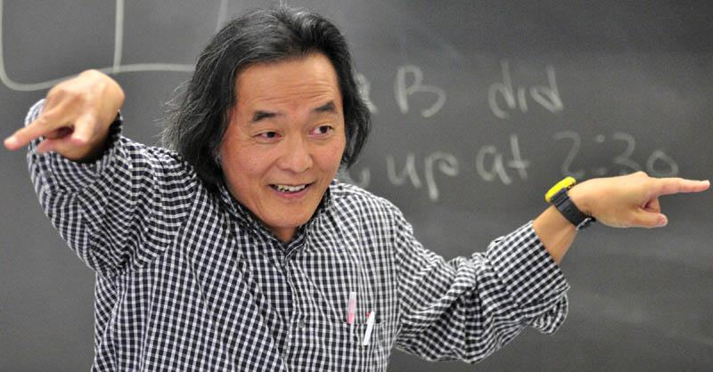 Naoto Kobayashi teaches a Japanese language class on Thursday afternoon at Richmond Middle School.
