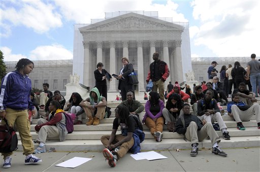 People supporting the University of Texas rally outside the Supreme Court in Washington on Wednesday.