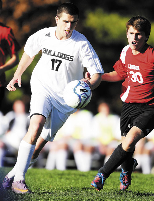 READY TO GO: Hall-Dale’s Zac Plummer, left, and the Bulldogs will face Waynflete in the Western Maine Class C regional final at 3 p.m. Thursday at Thomas College in Waterville.