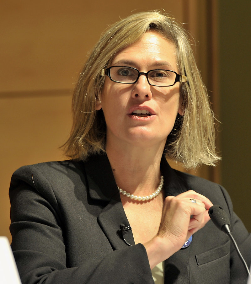 Democrat Cynthia Dill speaks at a candidates’ forum Oct. 4. In six years, she has gone from being a town councilor to her party’s nominee for U.S. Senate.