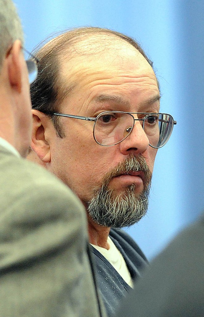 Jay Mercier reacts after being sentenced to 70 years in prison for the 1980 murder of Rita St. Peter, at the Somerset County Superior Court House in Skowhegan on Friday.