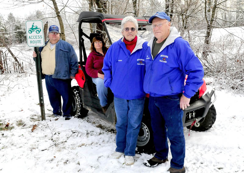 All-terrain vehicle club members are working to gain access to area landowners to connect existing trails for users. From left are Robert Burns, Nora Foster, Vicki Eastman and Jim Moore.
