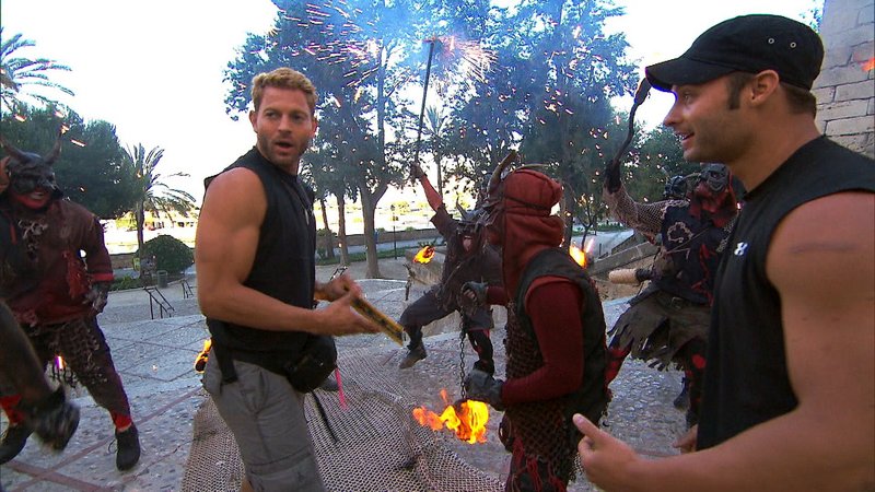 James Davis, right, who grew up in Jefferson, is seen with partner Jaymes Vaughan, competing in Spain in an episode of CBS' "The Amazing Race, which aired Dec. 2. The pair have made it to the season finale, which will air Sunday. They're in the running for a $1 million prize.