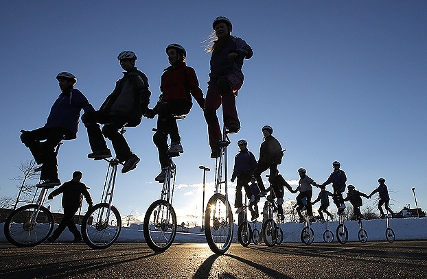 Members of the Gym Dandies Children's Circus prepare for their performance at the presidential inauguration.