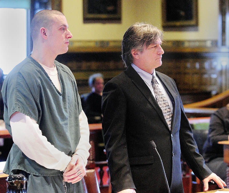 David Silva and his attorney, William Maselli, stand during a sentencing hearing Friday morning in Kennebec County Superior Courthouse in Augusta.