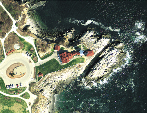Portland Head Light in Cape Elizabeth is depicted in orthoimagery from a flight in spring 2012. The three-inch resolution of the photo means each pixel of the image represents a 3-inch square. The Maine Geolibrary Orthoimagery Program is focusing on Kennebec and surrounding counties this year, as it hopes to update geophysical data that is a decade old. Counties and municipalities can buy into the program and get high-resolution imagery to help with planning and development.