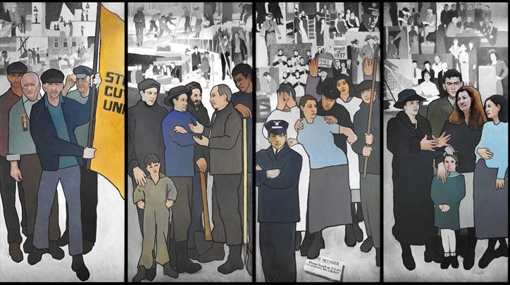 A section of the mural depicting scenes from Maine labor history that will be displayed at the Maine State Museum beginning Monday.